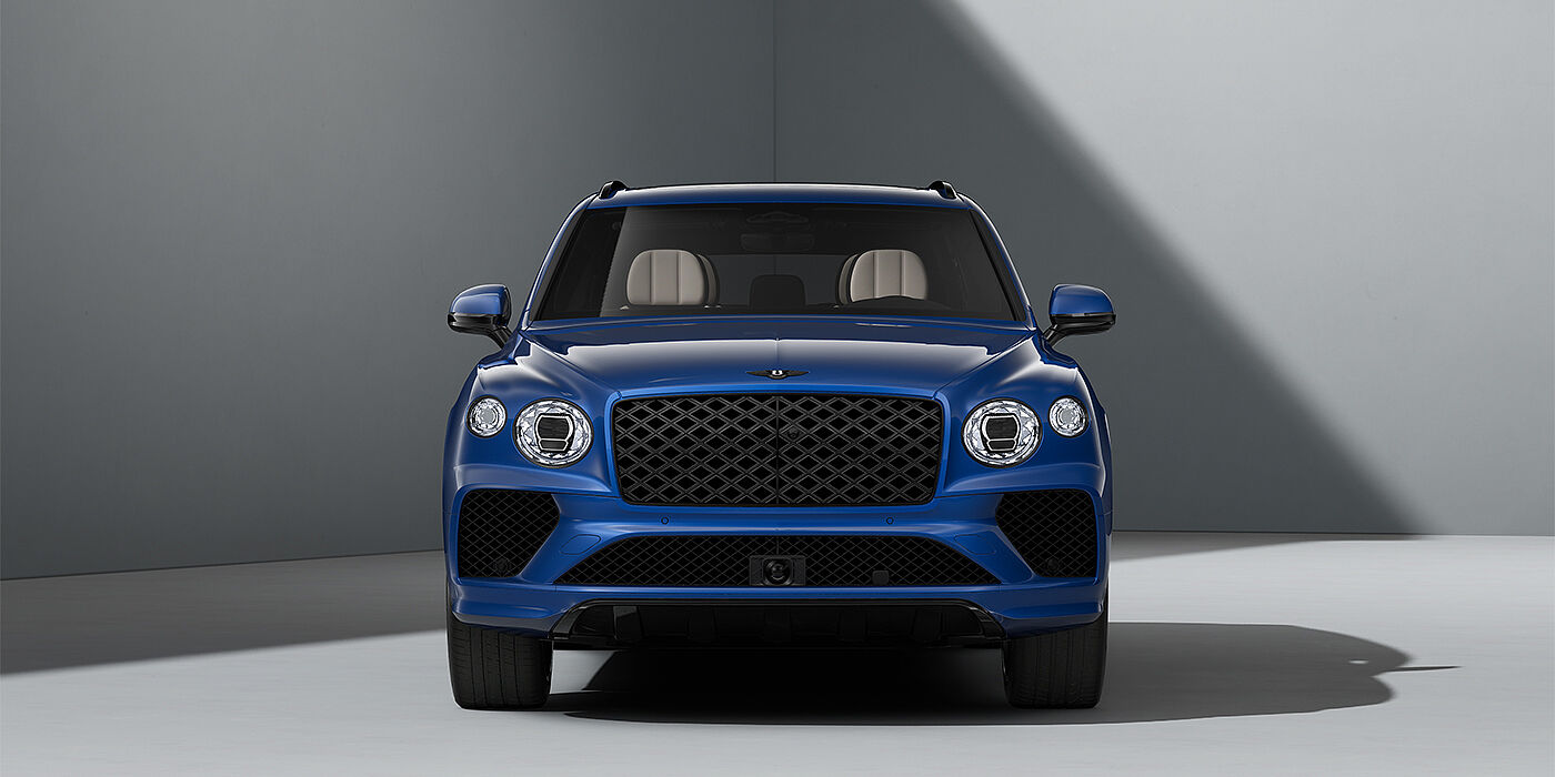 Thomas Exclusive Cars GmbH Bentley Bentayga Artenara Edition SUV in Sequin Blue paint and 22" Mulliner Gloss Black wheels front 3/4 full front
