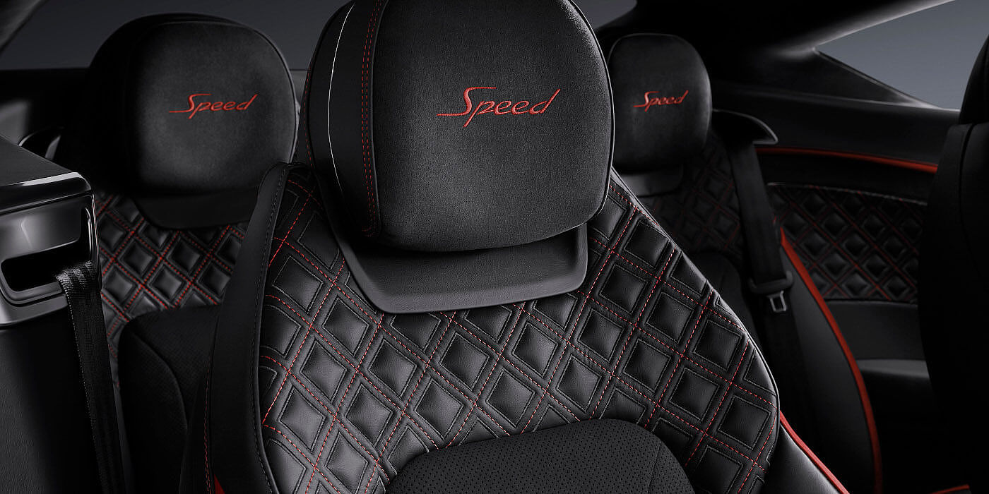 Thomas Exclusive Cars GmbH Bentley Continental GT Speed coupe seat close up in Beluga black and Hotspur red hide