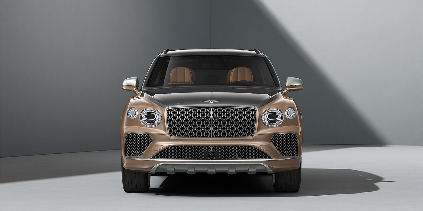Thomas Exclusive Cars GmbH Bentley Bentayga EWB Mulliner SUV in Magnetic and Rose Gold paint and 22" Mulliner wheels full front