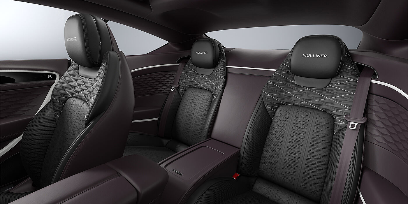 Thomas Exclusive Cars GmbH Bentley Continental GT Mulliner coupe rear interior in Beluga black and Damson hides with white accent hide
