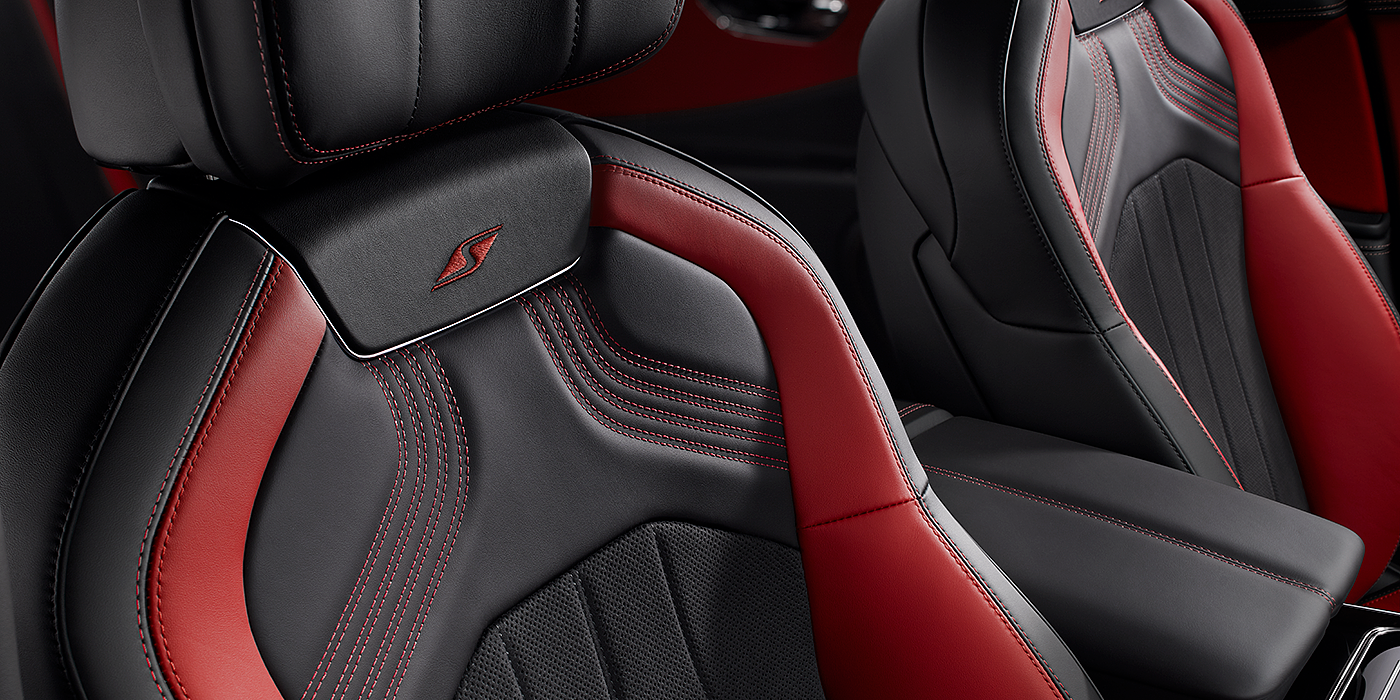 Thomas Exclusive Cars GmbH Bentley Flying Spur S seat in Beluga black and \hotspur red hide with S emblem stitching