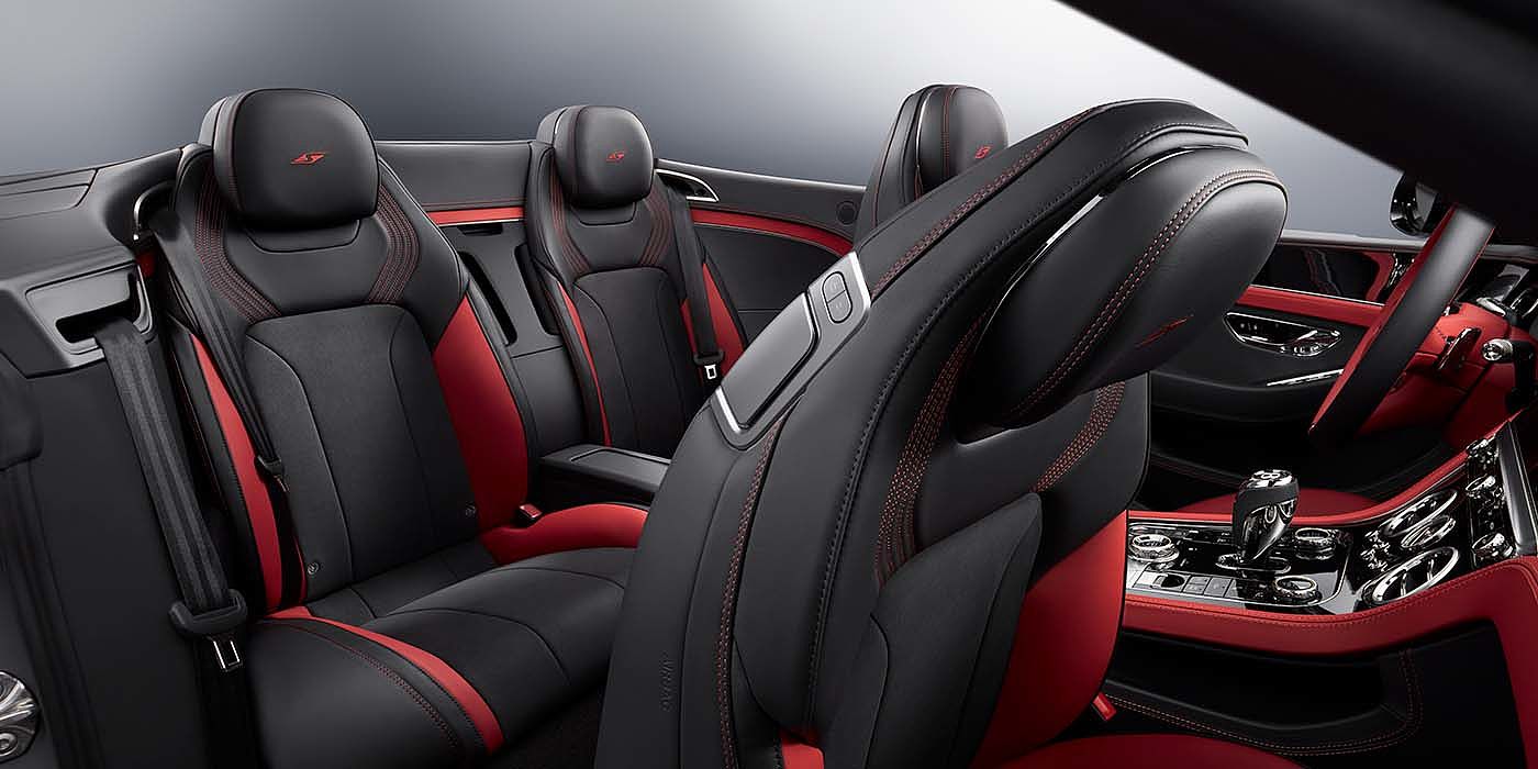 Thomas Exclusive Cars GmbH Bentley Continental GTC S convertible rear interior in Beluga black and Hotspur red hide
