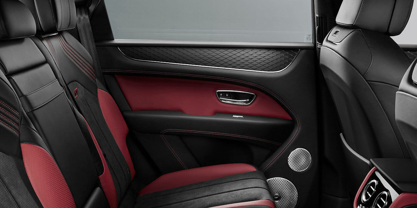 Thomas Exclusive Cars GmbH Bentley Bentayga S SUV rear interior in Beluga black and Hotspur red hide