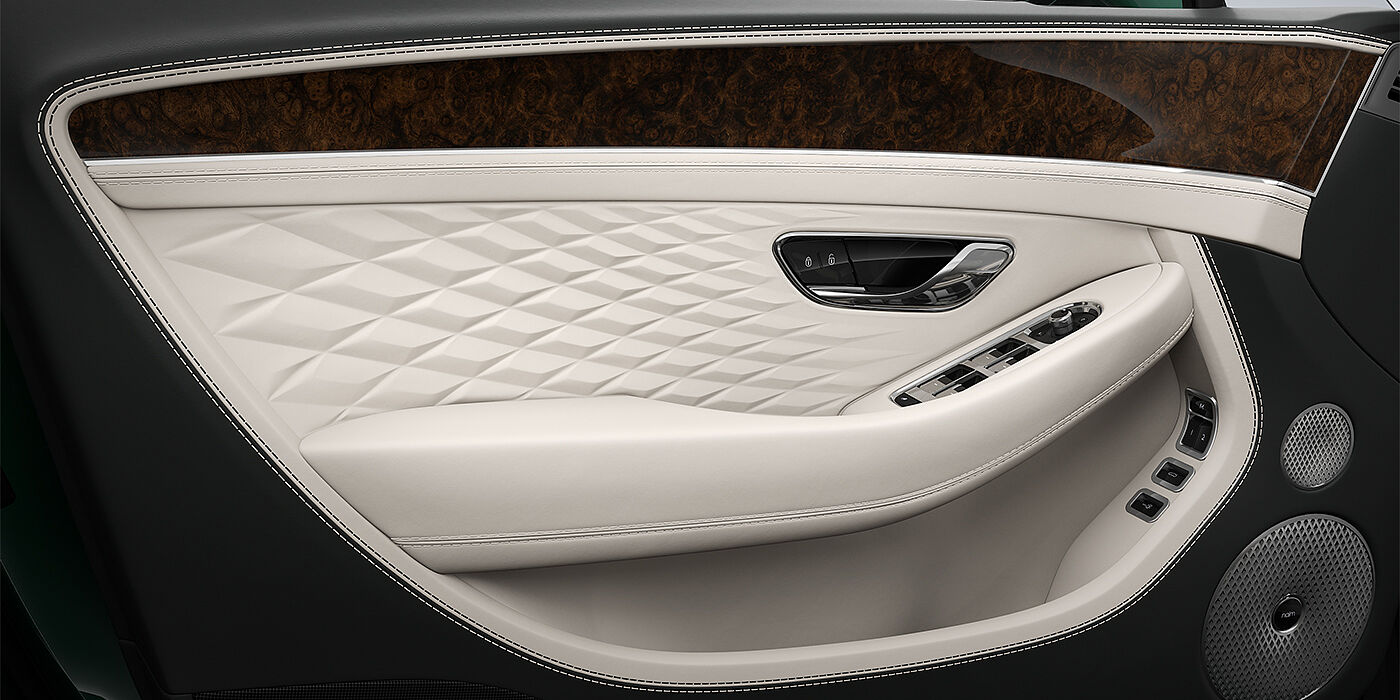 Thomas Exclusive Cars GmbH Bentley Continental GT Azure door detail in Linen and Cumbrian Green hides