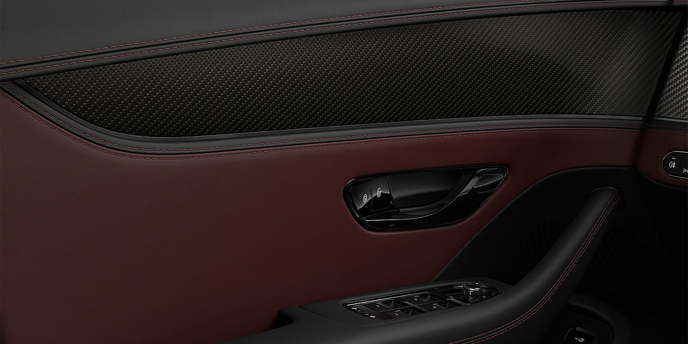 Thomas Exclusive Cars GmbH New Bentley Flying Spur S sedan door interior in Cricket ball red and Beluga black hides