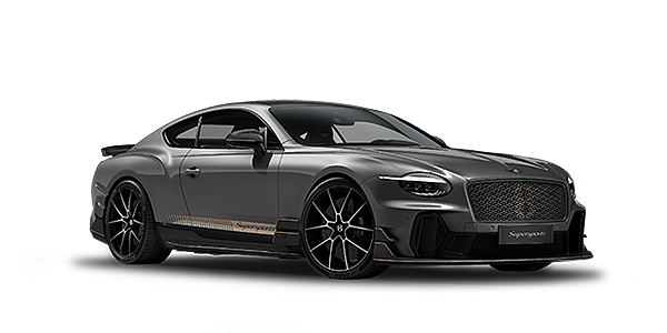 Thomas Exclusive Cars GmbH Bentley Supersports front three quarter in "Nightfall" Design theme with Anthracite gloss exterior paint, Camel accents and Camel and Beluga black striping.
