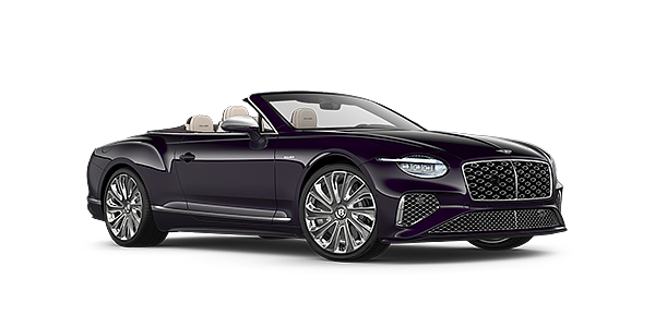 Thomas Exclusive Cars GmbH Bentley New Continental GTC Mulliner convertible front three quarter view in Damson paint with 22 inch Mulliner painted and polished wheel