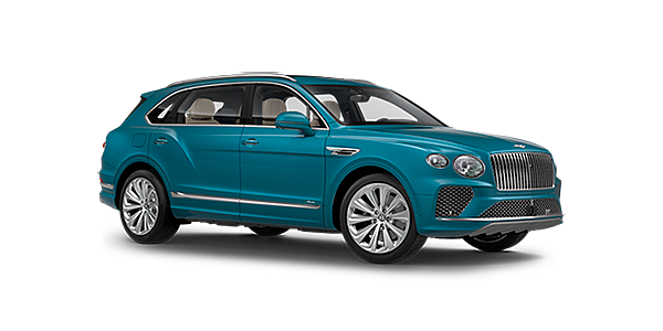 Thomas Exclusive Cars GmbH Bentley Bentayga EWB Azure front side angled view in Topaz blue coloured exterior. 