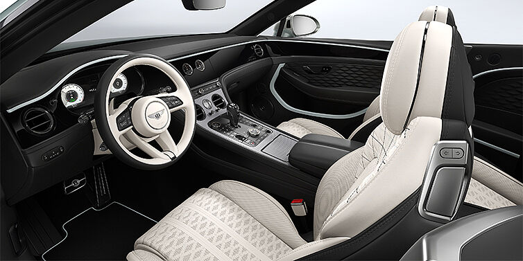 Thomas Exclusive Cars GmbH Bentley Continental GTC Mulliner convertible front interior in Linen and Beluga black hides with Breeze accent hide