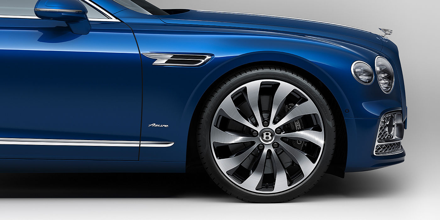 Thomas Exclusive Cars GmbH Bentley Flying Spur Azure sedan side close up in Sequin Blue paint with Azure badge