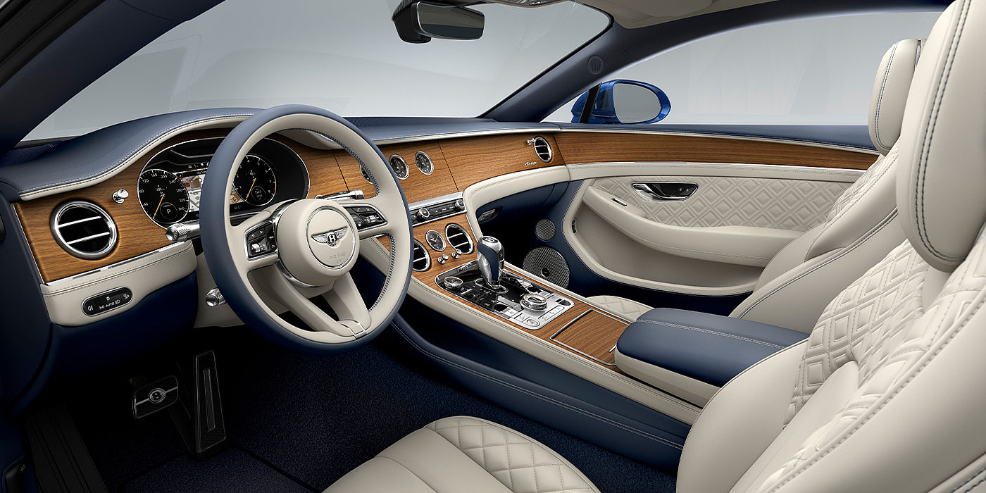 Thomas Exclusive Cars GmbH Bentley Continental GT Azure coupe front interior in Imperial Blue and linen hide