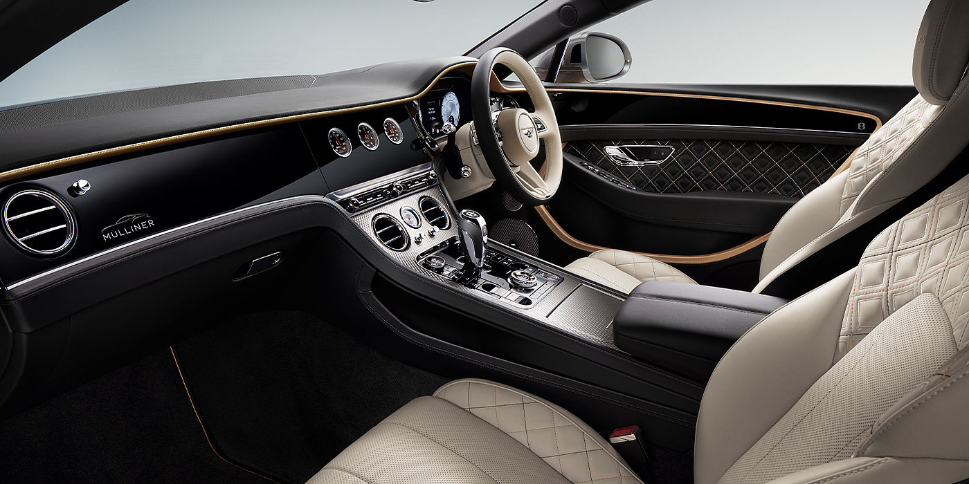 Thomas Exclusive Cars GmbH Bentley Continental GT Mulliner coupe front interior in Beluga black and Linen hide