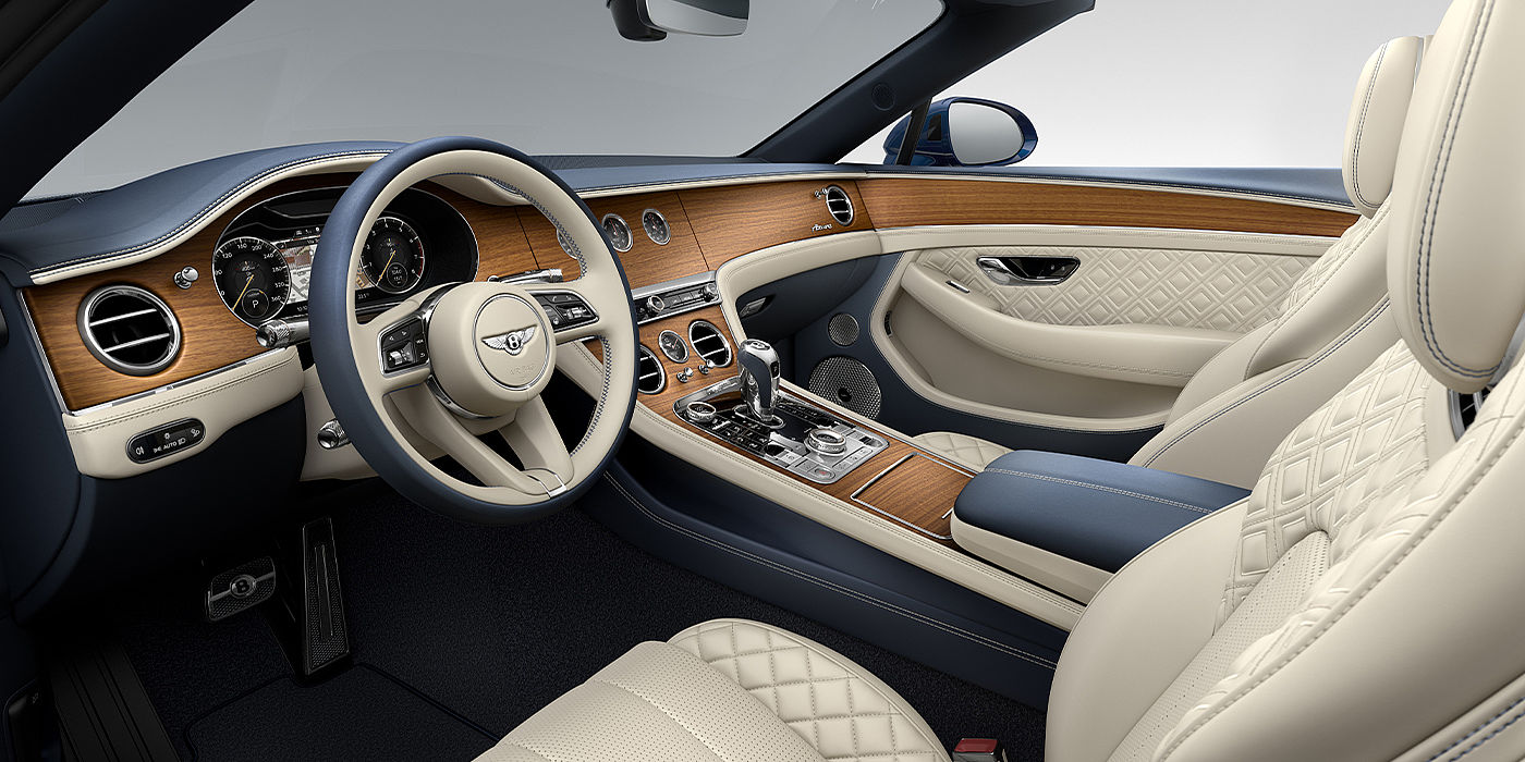 Thomas Exclusive Cars GmbH Bentley Continental GTC Azure convertible front interior in Imperial Blue and Linen hide