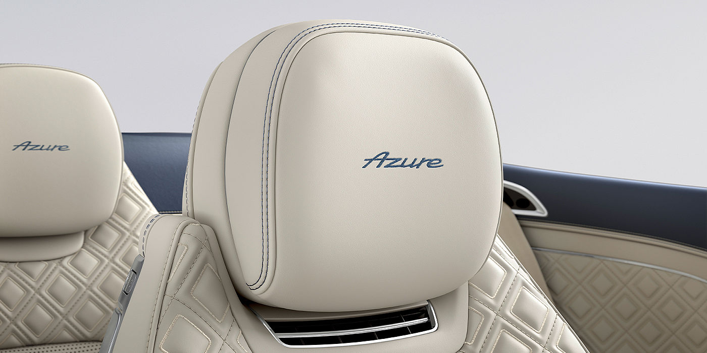Thomas Exclusive Cars GmbH Bentley Continental GTC Azure convertible seat detail in Linen hide with Azure emblem