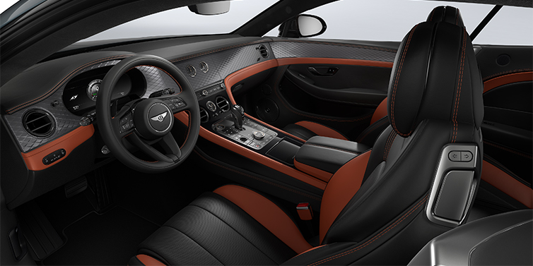 Thomas Exclusive Cars GmbH Bentley Continental GT Coupé vorne Innenraum in Newmarket Tan und Beluga Black Leder mit Diamond Brushed Dark Tint Aluminium Furnier