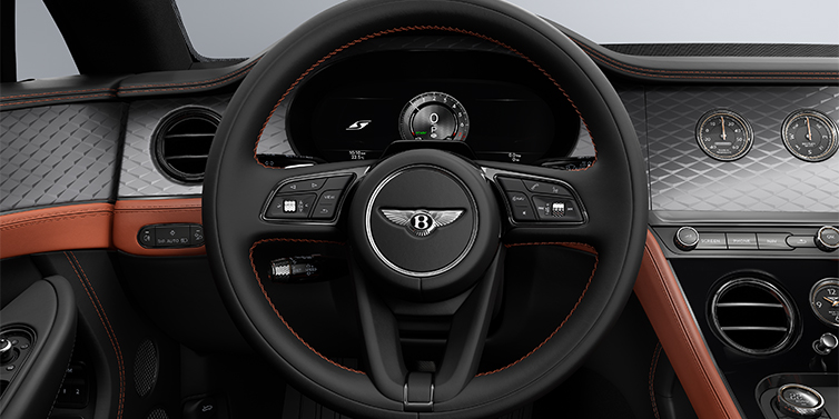 Thomas Exclusive Cars GmbH Bentley Continental GT Coupé Lenkrad und Armaturenbrett in Newmarket Tan und Beluga Black Leder mit Diamond Brushed Dark Tint Aluminium Furnier