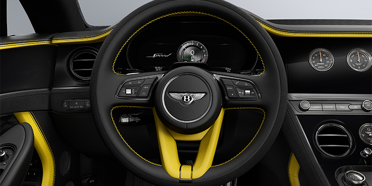 Thomas Exclusive Cars GmbH Bentley Continental GT Speed coupe steering wheel in Cyber Yellow and Beluga black hides