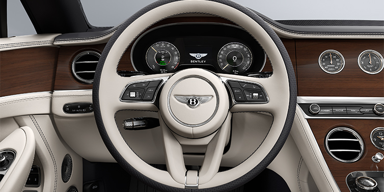 Thomas Exclusive Cars GmbH Bentley Continental GTC convertible steering wheel in Linen and Imperial Blue hides